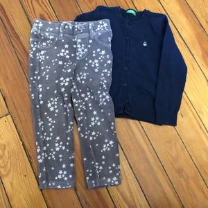 Benetton 2T girl heart corduroy pants and sweater